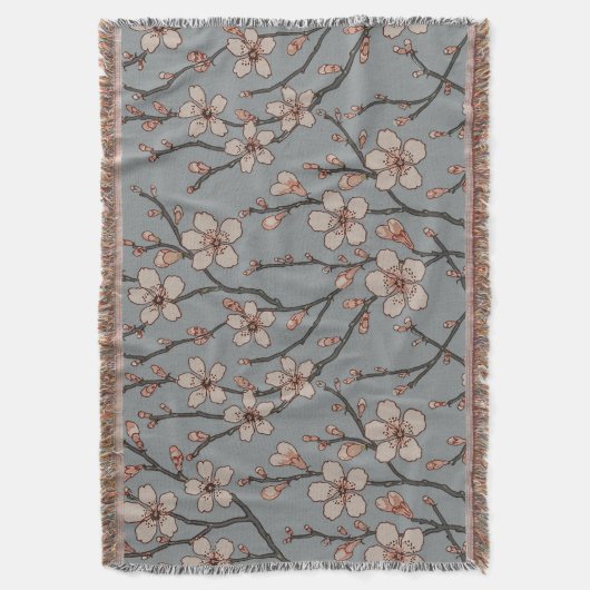 甘いエレガントピンクの花のさくらんぼ模様 スローブランケット (正面縦)
