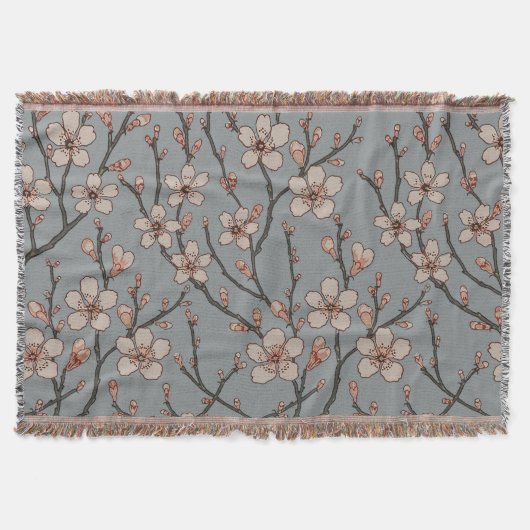 甘いエレガントピンクの花のさくらんぼ模様 スローブランケット (正面)