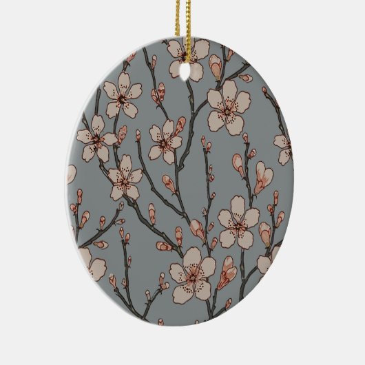 甘いエレガントピンクの花のさくらんぼ模様 セラミックオーナメント (右)