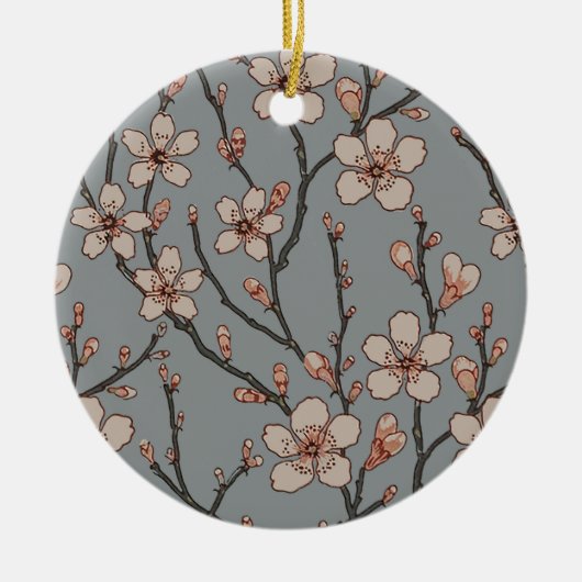 甘いエレガントピンクの花のさくらんぼ模様 セラミックオーナメント (正面)