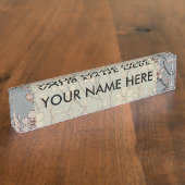 甘いエレガントピンクの花のさくらんぼ模様 デスクネームプレート (側面)