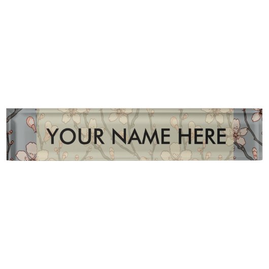 甘いエレガントピンクの花のさくらんぼ模様 デスクネームプレート (正面)