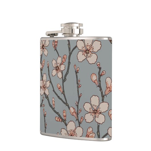 甘いエレガントピンクの花のさくらんぼ模様 フラスク (左)