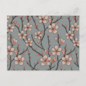 甘いエレガントピンクの花のさくらんぼ模様 ポストカード (正面)