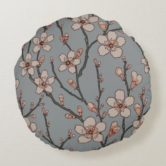 甘いエレガントピンクの花のさくらんぼ模様 ラウンドクッション (裏面)