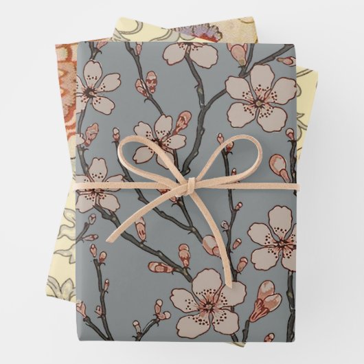 甘いエレガントピンクの花のさくらんぼ模様 ラッピングペーパーシート (インサイチュ)