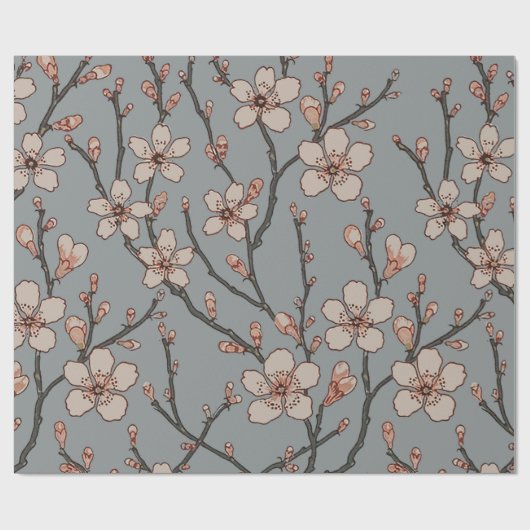 甘いエレガントピンクの花のさくらんぼ模様 ラッピングペーパー (フラット)