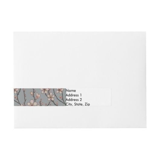 甘いエレガントピンクの花のさくらんぼ模様 ラップアラウンド宛名ラベル (正面)