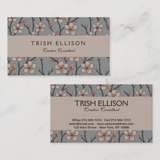 甘いエレガントピンクの花のさくらんぼ模様 名刺 (正面/裏面)