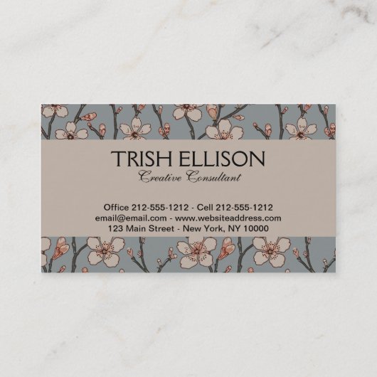 甘いエレガントピンクの花のさくらんぼ模様 名刺 (裏面)
