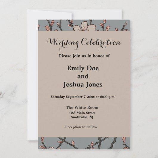 甘いエレガントピンクの花のさくらんぼ模様 招待状 (正面)