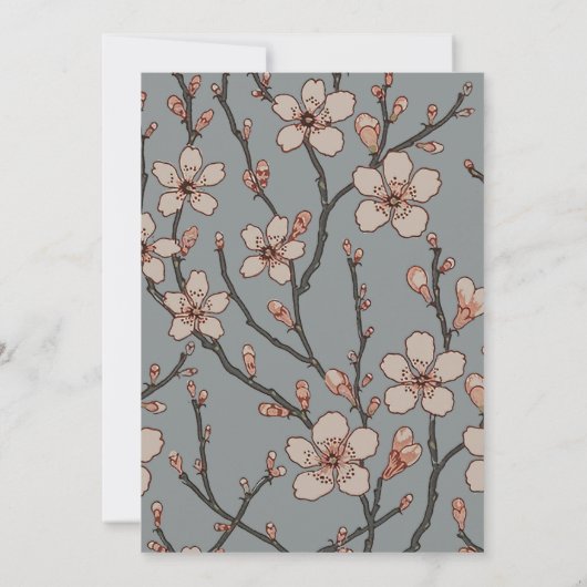 甘いエレガントピンクの花のさくらんぼ模様 招待状 (裏面)