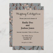 甘いエレガントピンクの花のさくらんぼ模様 招待状 (正面/裏面)