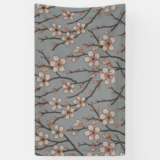 甘いエレガントピンクの花のさくらんぼ模様 横断幕 (縦)