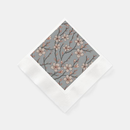 甘いエレガントピンクの花のさくらんぼ模様 縁ありカクテルナプキン (角)
