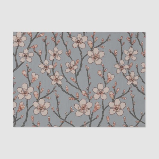甘いエレガントピンクの花のさくらんぼ模様 薄葉紙 (正面)