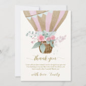 甘いエレガントフローラホットエアバルーン赤ちゃんシャワー サンキューカード (正面)