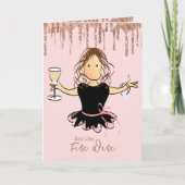 甘いエレガント女性マンガグリッター誕生日 カード (正面)