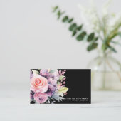 甘いエレガント花ブラックビジネスカード 名刺 (スタンド正面)