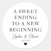 甘いエンディング新しい始まりハート結婚式の引き出物 ラウンドシール (正面)
