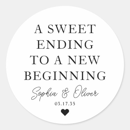 甘いエンディング新しい始まりハート結婚式の引き出物 ラウンドシール (正面)