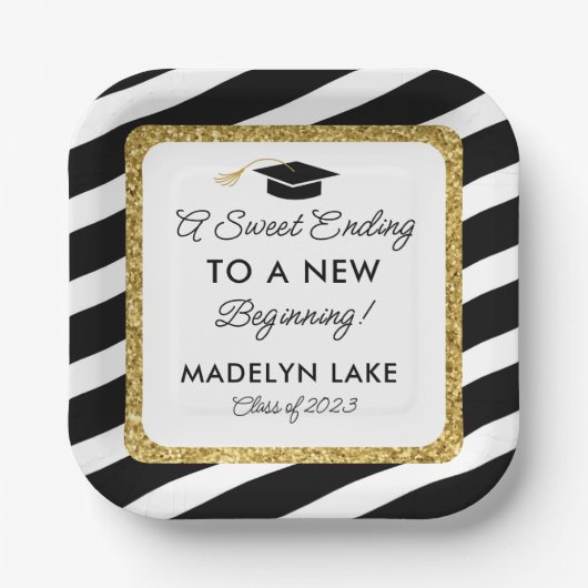 甘いエンディング新しい始めの卒業デザート ペーパープレート (正面)