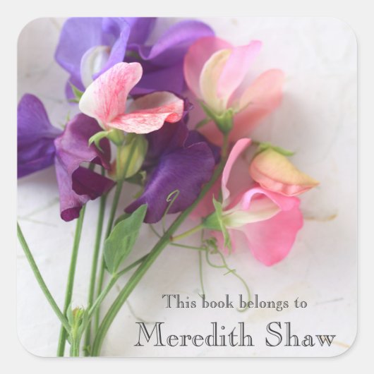 甘いエンドウテクスチャ紙蔵書票 スクエアシール (正面)