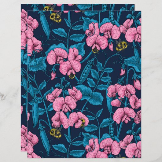 甘いエンドウ豆と（昆虫）マルハナバチ、ピンクとブルー (正面/裏面)