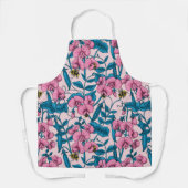 甘いエンドウ豆と（昆虫）マルハナバチ、ピンクとブルー エプロン (正面)