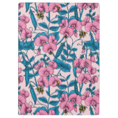 甘いエンドウ豆と（昆虫）マルハナバチ、ピンクとブルー クリップボード (裏面)