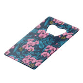 甘いエンドウ豆と（昆虫）マルハナバチ、ピンクとブルー クレジットカード栓抜き (裏面アングル)