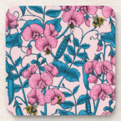 甘いエンドウ豆と（昆虫）マルハナバチ、ピンクとブルー コースター (正面)