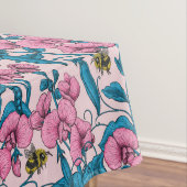 甘いエンドウ豆と（昆虫）マルハナバチ、ピンクとブルー テーブルクロス (インサイチュ)