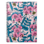 甘いエンドウ豆と(昆虫)マルハナバチ、ピンクとブルー ノートブック (正面)