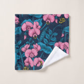 甘いエンドウ豆と（昆虫）マルハナバチ、ピンクとブルー バスタオルセット (ウォッシュタオル)