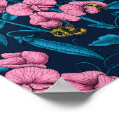 甘いエンドウ豆と(昆虫)マルハナバチ、ピンクとブルー ポスター (角)