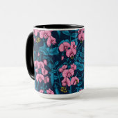 甘いエンドウ豆と(昆虫)マルハナバチ、ピンクとブルー マグカップ (正面左)