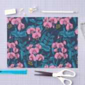 甘いエンドウ豆と（昆虫）マルハナバチ、ピンクとブルー 薄葉紙 (クラフト)