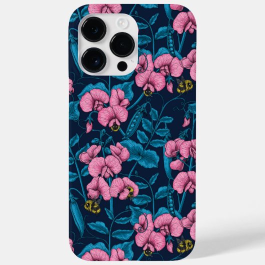 甘いエンドウ豆と(昆虫)マルハナバチ、ピンクとブルー Case-Mate iPhoneケース (裏面)