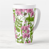 甘いエンドウ豆と(昆虫)マルハナバチ、ピンク、緑と白 カフェラテマグ (右アングル)