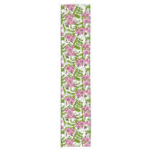 甘いエンドウ豆と（昆虫）マルハナバチ、ピンク、緑と白 ショートテーブルランナー (正面)