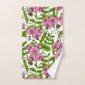 甘いエンドウ豆と(昆虫)マルハナバチ、ピンク、緑と白 バスタオルセット (ハンドタオル)