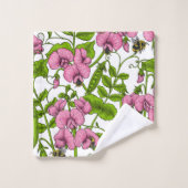 甘いエンドウ豆と(昆虫)マルハナバチ、ピンク、緑と白 バスタオルセット (ウォッシュタオル)