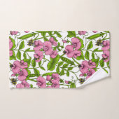 甘いエンドウ豆と(昆虫)マルハナバチ、ピンク、緑と白 バスタオルセット (ハンドタオル)