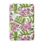 甘いエンドウ豆と（昆虫）マルハナバチ、ピンク、緑と白 バスマット (正面縦)