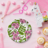 甘いエンドウ豆と（昆虫）マルハナバチ、ピンク、緑と白 ペーパープレート (パーティー)