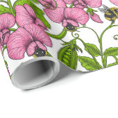 甘いエンドウ豆と（昆虫）マルハナバチ、ピンク、緑と白 ラッピングペーパー (ロールコーナー)