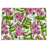 甘いエンドウ豆と（昆虫）マルハナバチ、ピンク、緑と白 ラージペーパーバッグ (正面)