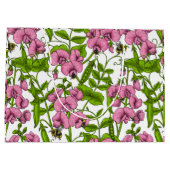 甘いエンドウ豆と（昆虫）マルハナバチ、ピンク、緑と白 ラージペーパーバッグ (裏面)