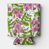 甘いエンドウ豆と（昆虫）マルハナバチ、ピンク、緑と白 缶クーラー (正面)